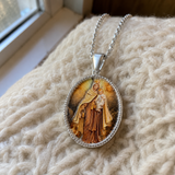3D Raised Enamel Our Lady of Mount Carmel Oval Stainless Steel Necklace