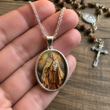 3D Raised Enamel Our Lady of Mount Carmel Oval Stainless Steel Necklace