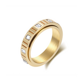 6mm Grooved Square Green CZ Rotatable Spinner Stainless Steel Ring