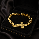 Men’s Hammered Textured Cross Bracelet, 316L Stainless Steel Irregular Link Chain Bracelet, 4‑Color Faith Religious Jewelry Gift for Men