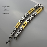 Men's Cross Byzantine Chain Titanium Steel Set, Christian Faith Bracelet & Necklace, Vintage Hollow Cross Religious Jewelry