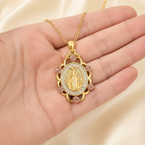 Two‑Tone Rose Virgin Mary Necklace, Vintage Zircon Religious Pendant for Women