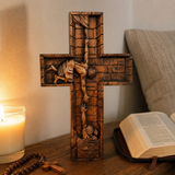 Christ Still Reaches Down – Hand-Carved Beechwood Savior Cross - faith-inspired design detail