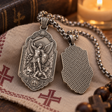 Saint Michael the Archangel 925 Sterling Silver Pendant Necklace—Christian Medal Featuring Sword and Shield Motifs