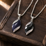 Angel's Tears Two‑Tone Gemstone Titanium Steel Necklace, Men's Blue Sandstone & Black Onyx Pendant