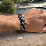 Double Layer Interlocking Textured Cross Two-Tone Stainless Steel Men’s Bracelet