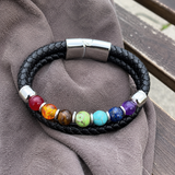 21cm Double Braided Leather 7 Chakra Natural Healing Stone Bracelet