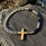 Two-Tone Cross & Natural Stone Bracelet