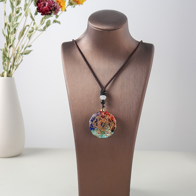 Metatron Colorful Irregular Natural Stone Yoga Stone Colorful Stone Pendant Set Crushed Stone Resin Necklace