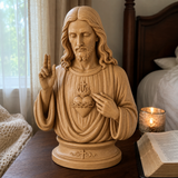 Hand-Carved Cypress Wood Sacred Heart of Jesus Statue – Christian Prayer & Home Devotional Decor