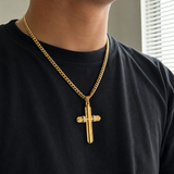 Two‑Tone Textured Stainless Steel Men’s Cross Necklace