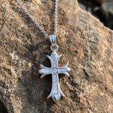 Full Inlaid CZ Gothic Fleur-de-lis Cross Stainless Steel Necklace