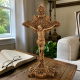 Wood carving of the Cross of the Order of Saint Benedict - with base