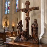 Hand-Carved Ash Wood Calvary Crucifix with Jesus, Mary, St. John & Mary Magdalene