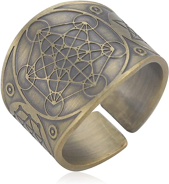 Amaxer Metatron’s Cube Ring for Men Stainless Steel Vintage Sacred Geometry Spiritual Protection Amulet Ring Statement Band for Men Women