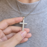 Minimalist Full Paved Cubic Zirconia Stainless Steel Cross Necklace