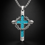 Crown of Thorns Turquoise Cross Necklace – Christian Faith Pendant with 24″ Chain