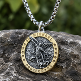 Two-Tone St. Michael Archangel Protection Medal Stainless Steel Necklace - size and finish detail