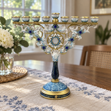 Elegant Blue & Gold Nine-Branch Hanukkah Menorah