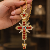 Sacred Heart of Jesus Ornate Zircon Cross Pendant Necklace