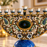 Vintage Blue & Gold Enamel Hanukkah Menorah