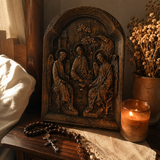 【Holy Trinity Wood Carving】Handcrafted Beech Wood Icon Three Graces Colorway Home Prayer Altar Spiritual Gift