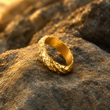 Heavy Hammered Scale Braided Texture Stainless Steel Comfort Fit Band Ring