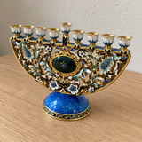 Vintage Blue & Gold Enamel Hanukkah Menorah