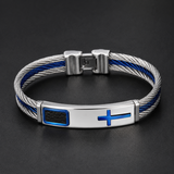 Three‑Row Braided Wire Cross Stainless Steel Men's Bracelet