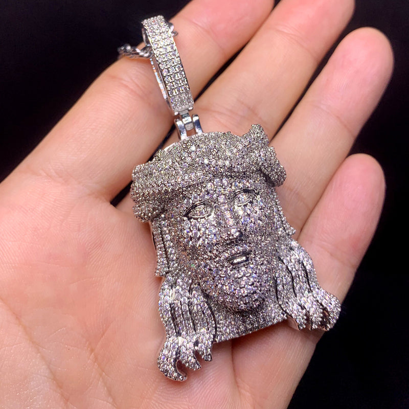 Crucifixion Crown of Thorns Zirconia Men's Hip Hop Pendant Necklace