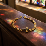 Men’s Carbon Fiber Inlay Cross Curb Chain Bracelet, 316L Stainless Steel Adjustable Religious Faith Bracelet, Silver & Gold Tone Christian Gift for Him