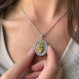 Two Tone Gold Silver Sacred Heart of Jesus Oval Stainless Steel Necklace