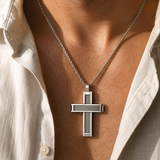 Braided Steel‑Wire Textured Cross Pendant Necklace