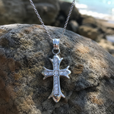 Full Inlaid CZ Gothic Fleur-de-lis Cross Stainless Steel Necklace