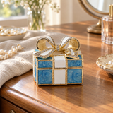 Elegant Blue & White Bow Keepsake Jewelry Box – A Timeless Gift of Love & Cherished Memories