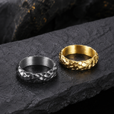 Heavy Hammered Scale Braided Texture Stainless Steel Comfort Fit Band Ring