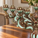Elegant Nine-Branch Hanukkah Menorah – Vintage Enamel Candle Holder