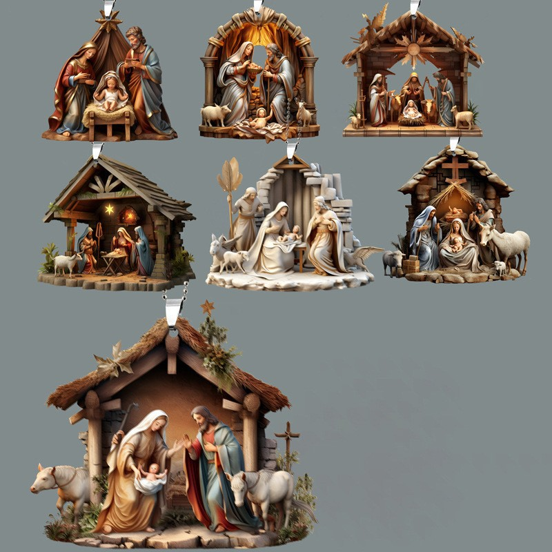 7 Styles Nativity Scene Acrylic Pendants | Christian Christmas Decor for Car Rearview Mirror, Backpack & More