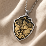 Archangel Michael Shield Pendant Necklace for Men,316L Stainless Steel Vintage 3D Relief Religious Amulet Necklace,Faith Protection Jewelry Gift