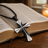 Two-Tone 3D Layer Contour Stainless Steel Cross Necklace