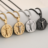 3D Crucifixion Lord’s Prayer Engraved Medallion Pendant Necklace