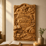 "I Can Do All Things" Wood Carving - Sacred Heart & Empty Tomb Scripture Decor - A Gift of Strength & Faith