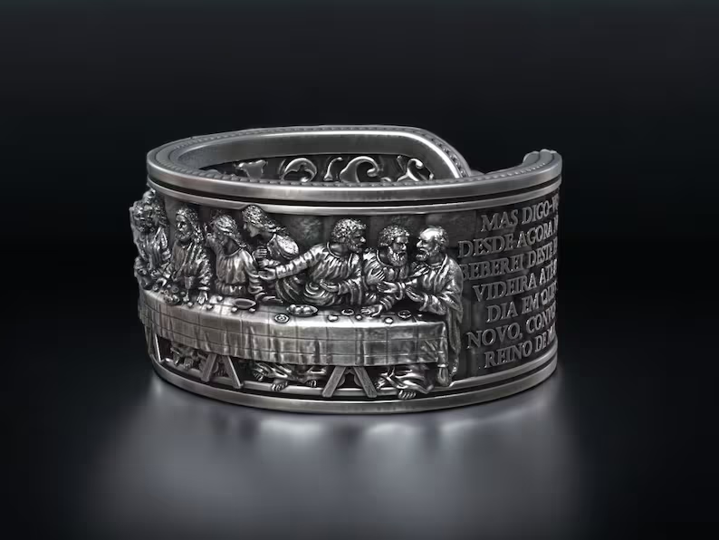 The Last Supper 925K Sterling Silver Open End Adjustable Ring
