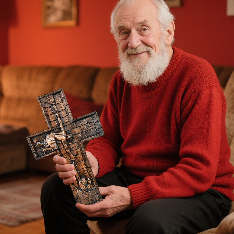BGCOPPER Savior Jesus Cross - Carved from Natural Wood