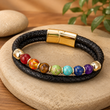 21cm Double Braided Leather 7 Chakra Natural Healing Stone Bracelet