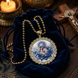 Blue Floral Madonna & Child Pendant Necklace