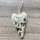 Hand-Embroidered Christmas Heart Ornaments - Reindeer/Gingerbread Man Design for Christmas Tree
