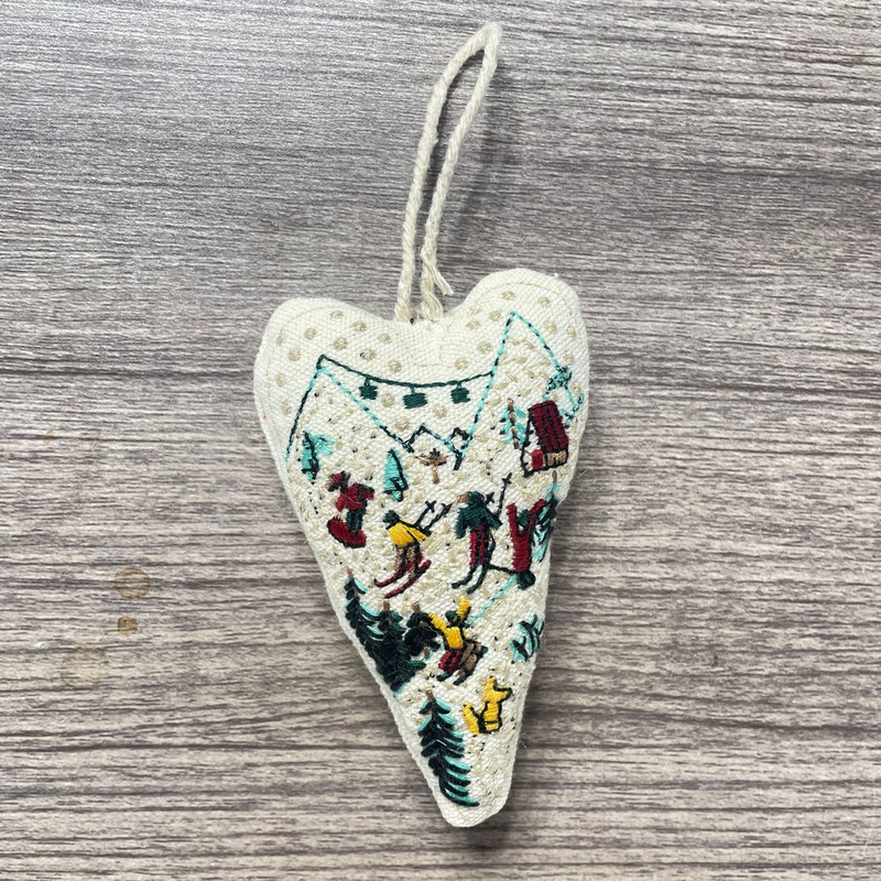 Hand-Embroidered Christmas Heart Ornaments - Reindeer/Gingerbread Man Design for Christmas Tree