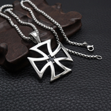 Men's Hollow Maltese Cross Stainless Steel Necklace, Vintage Knight Pendant Box Chain For Men