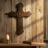 Cross on weathered barn wood wall
